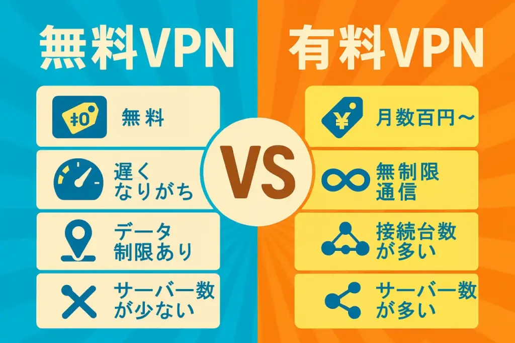 無料VPNと有料VPN比較図