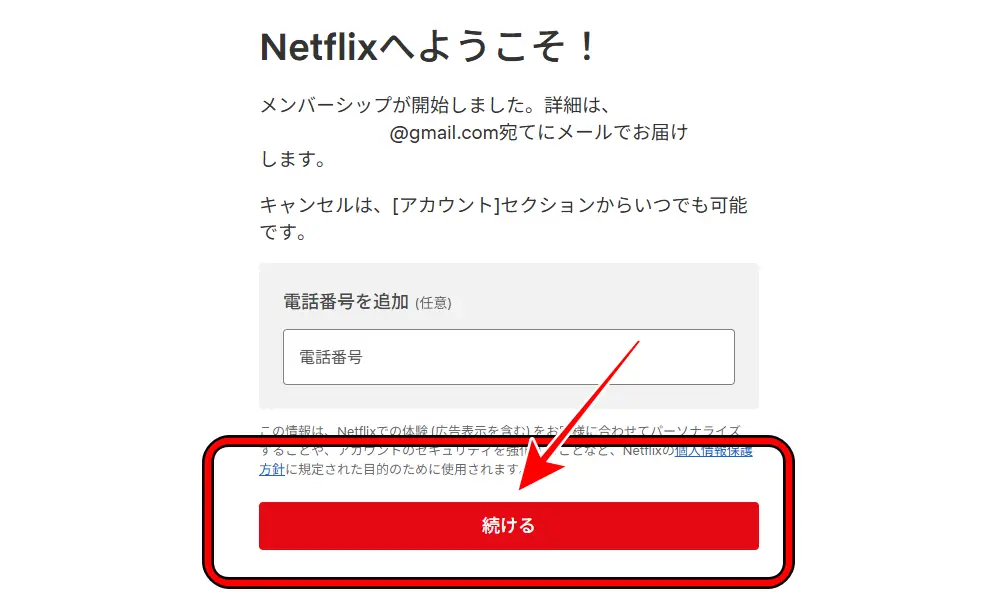 Netflixの登録画面⑥