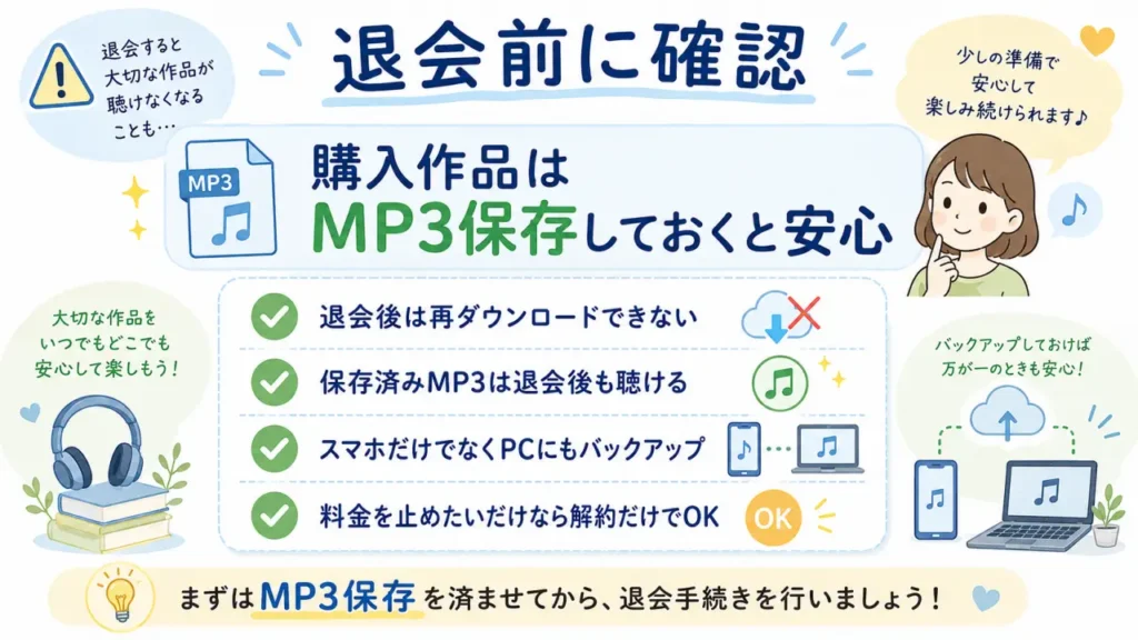 作品購入者がaudiobook.jpを退会する前に確認したいこと