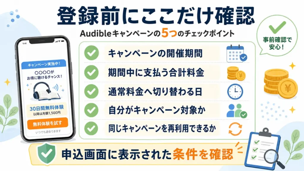 Audibleのキャンペーンに登録するまえにチェックしたい5つのポイント